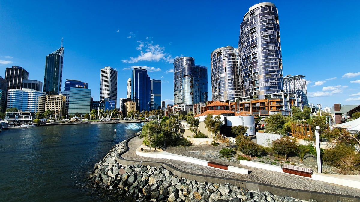 Perth city skyline across the Swan River